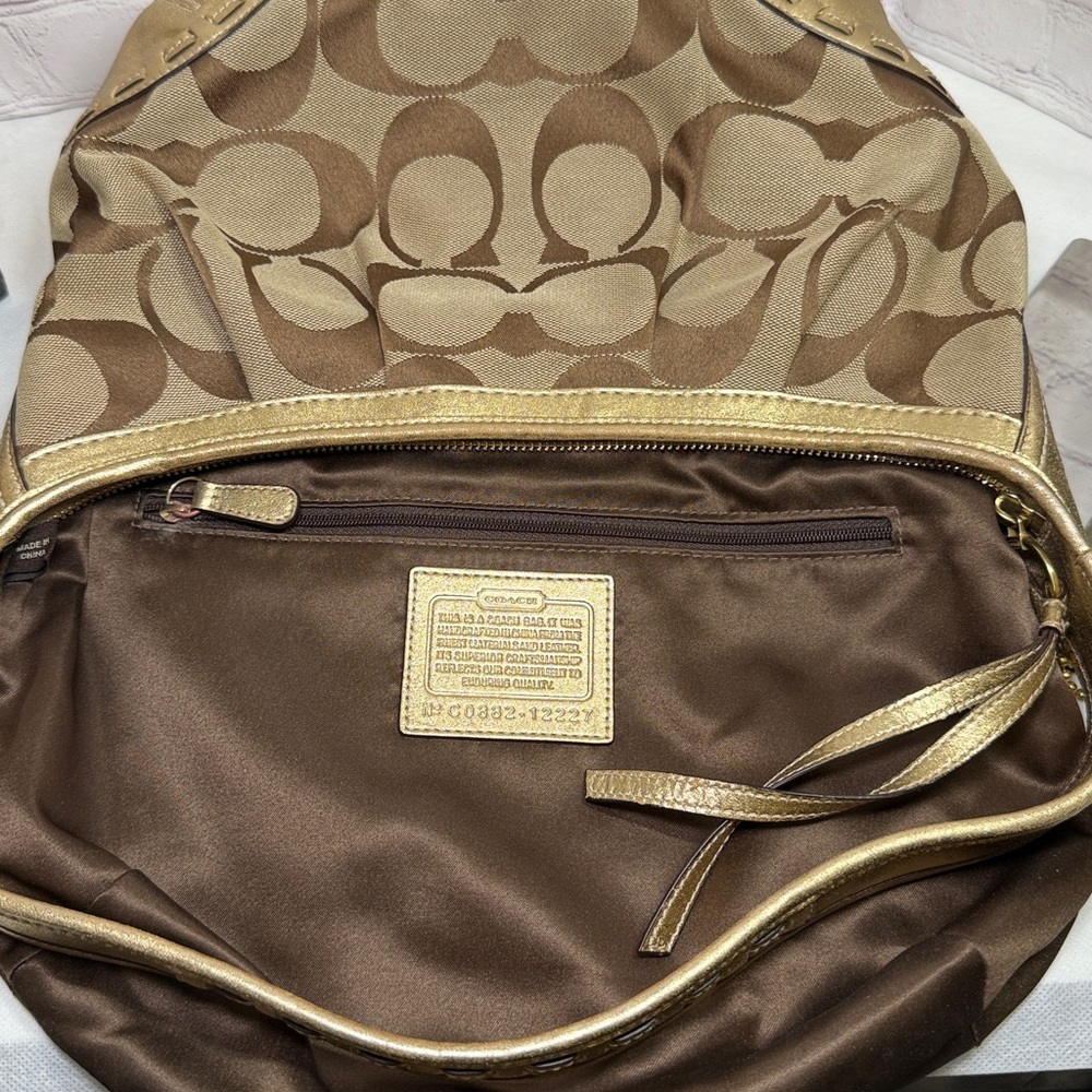Coach Ergo Signature Jacquard Pleated Brown Canvas Hobo Metallic C0882-12227 - Picture 15 of 16